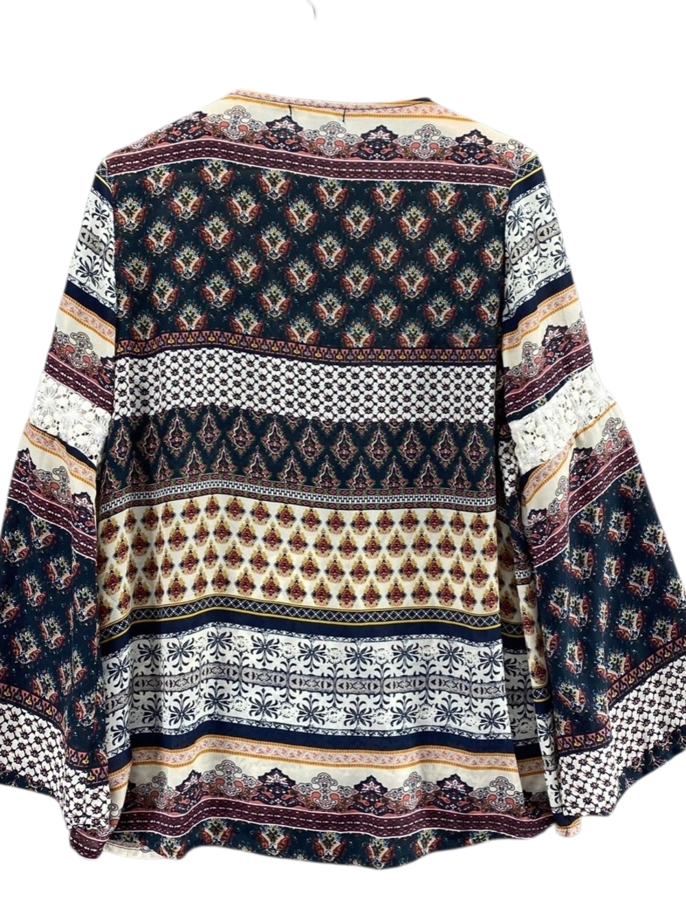 Boho Printed V-Neck Peasant Top - Navy Multi - Picture 2 of 2